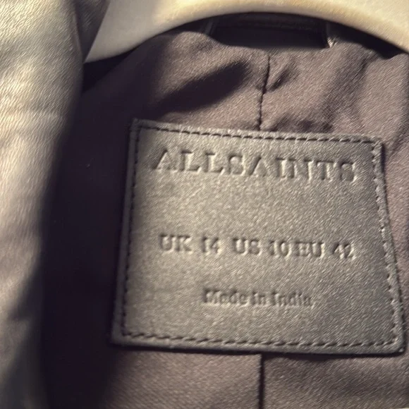 All Saints Dalby Slim Fit Leather Biker Jacket Womens UK 14, US 10, EU 42, black - Picture 2 of 8